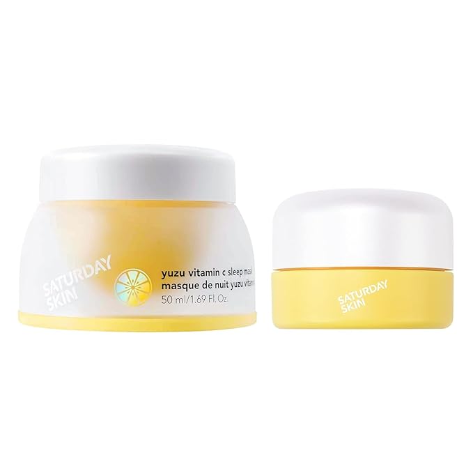 Saturday Skin Brightening Duo Set Yuzu Sleeping Mask and Bright Eye Cream Vitamin C Retinol Niacinamide Face Moisturizer Overnight Anti-Aging