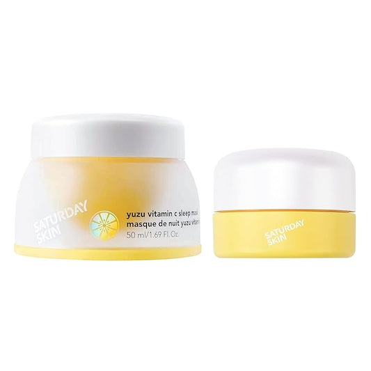 Saturday Skin Brightening Duo Set Yuzu Sleeping Mask and Bright Eye Cream Vitamin C Retinol Niacinamide Face Moisturizer Overnight Anti-Aging