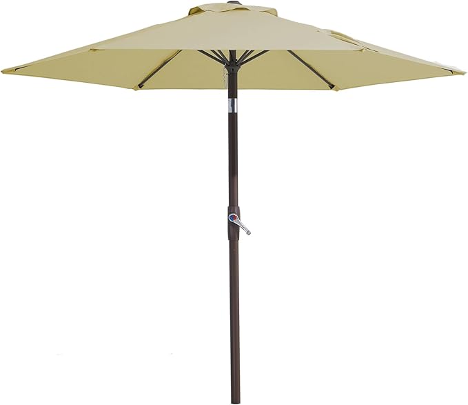 JEAREY 7.5FT Patio Umbrella Market Table Umbrella with 6 Sturdy Ribs, Push Button Tilt/Crank Outdoor Umbrella for Garden, Deck, Backyard, Pool and Beach,Tan
