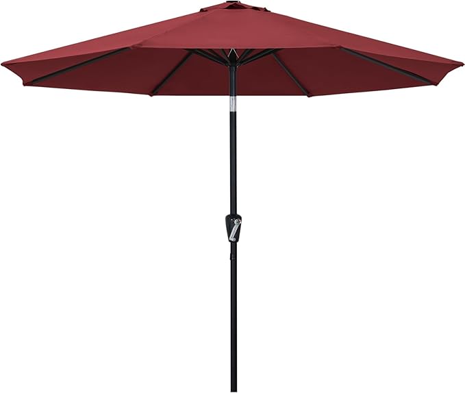 ABCCANOPY 9FT Outdoor Patio Umbrella, 8 Ribs Table Umbrella w/Crank for Easy Set Up, Suitable for Garden, Lawn, Deck & Backyard (Burgundy)