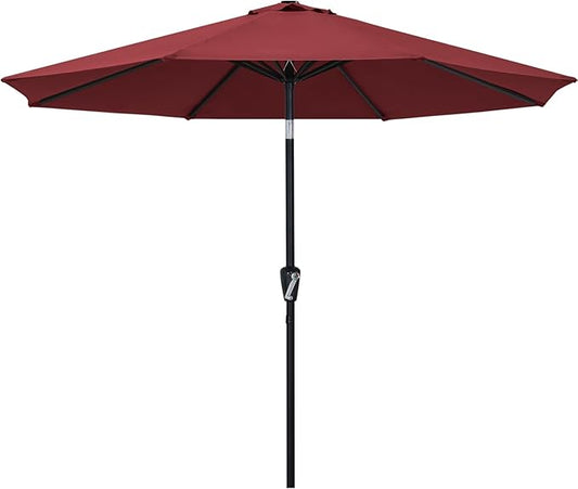 ABCCANOPY 9FT Outdoor Patio Umbrella, 8 Ribs Table Umbrella w/Crank for Easy Set Up, Suitable for Garden, Lawn, Deck & Backyard (Burgundy)