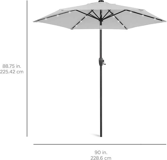 Best Choice Products 7.5ft Outdoor Solar Market Table Patio Umbrella for Deck, Pool w/Tilt, Crank, LED Lights - Fog Grey