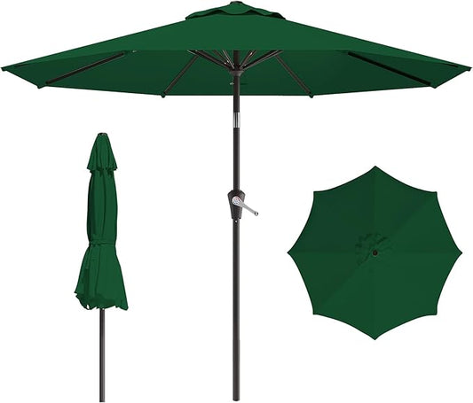 9 FT Patio Umbrella for Outdoor, Outdoor Umbrella with Push Button Tilt and Crank, Outdoor Patio Umbrellas with 8 Sturdy Ribs for Market, Garden, Deck, Backyard, Pool (Dark Green)
