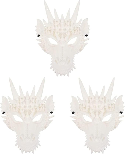 LUOZZY 3pcs Dragon Cosplay Skull Mask - White Dragon Animal Mask for Halloween Masquerade