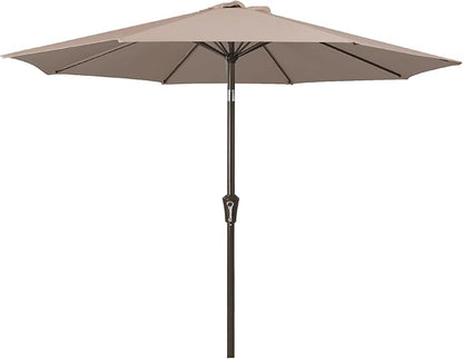 JEAREY 9FT Outdoor Patio Umbrella Outdoor Table Umbrella with Push Button Tilt and Crank, Market Umbrella 8 Sturdy Ribs UV Protection Waterproof for Garden, Deck, Backyard, Pool (Khaki)