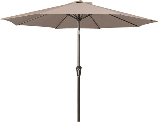 JEAREY 9FT Outdoor Patio Umbrella Outdoor Table Umbrella with Push Button Tilt and Crank, Market Umbrella 8 Sturdy Ribs UV Protection Waterproof for Garden, Deck, Backyard, Pool (Khaki)