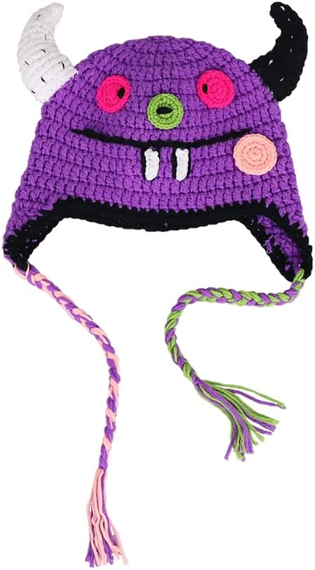 Girls Knitted Hat Women Kids Funny Monster Handmade Knitted Winter Beanie Hat with Ear Flap…
