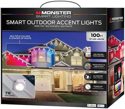Monster Smart Permanent Outdoor Lights, 200ft, 144 LED Eaves Lights, RGB+IC+WW, Weather & Water Resistant, App & Voice Control, Compatible with Alexa & Google, Halloween, Christmas, Year-Round