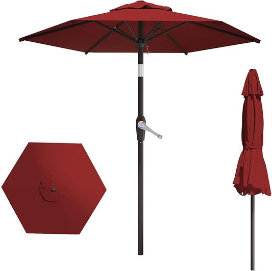 7.5FT Patio Umbrella Table Market Umbrella w/Tilt and Crank Heavy-Duty Round Outdoor Umbrellas for Garden, Deck, Backyard, Pool and Beach, Burgundy