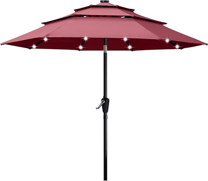 ABCCANOPY 3 Tiers 11FT Solar Led Lighted Patio Umbrellas (Burgundy)