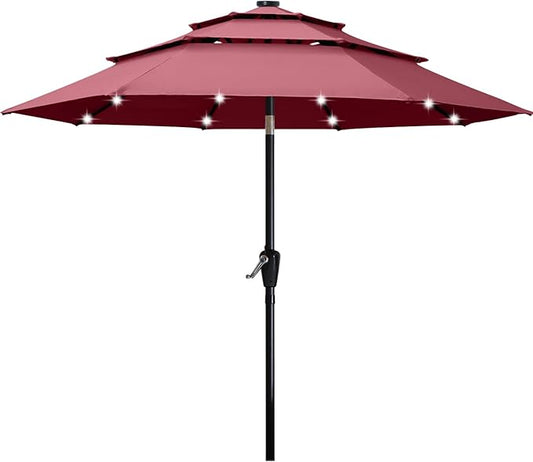 ABCCANOPY 3 Tiers 11FT Solar Led Lighted Patio Umbrellas (Burgundy)