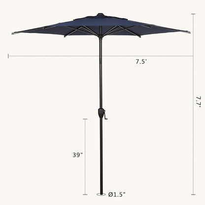 Abba Patio 7.5FT Lyon Outdoor Patio Umbrella Outdoor Table Umbrella with Push Button Tilt and Crank Market Umbrella 6 Sturdy Ribs UV Protection Waterproof for Garden Deck Backyard Pool Dark Blue.