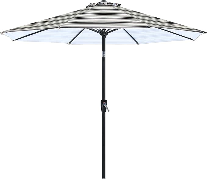 ABCCANOPY 9FT Outdoor Patio Umbrella, 8 Ribs Table Umbrella w/Crank for Easy Set Up, Suitable for Garden, Lawn, Deck & Backyard (Dark Blue Stripes)