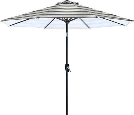 ABCCANOPY 9FT Outdoor Patio Umbrella, 8 Ribs Table Umbrella w/Crank for Easy Set Up, Suitable for Garden, Lawn, Deck & Backyard (Dark Blue Stripes)