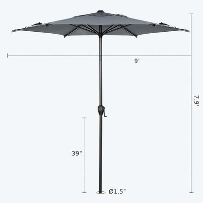 Abba Patio 9FT Lyon Outdoor Patio Umbrella Outdoor Table Umbrella with Push Button Tilt and Crank Market Umbrella 8 Sturdy Ribs UV Protection Waterproof for Garden Deck Backyard Pool Grey