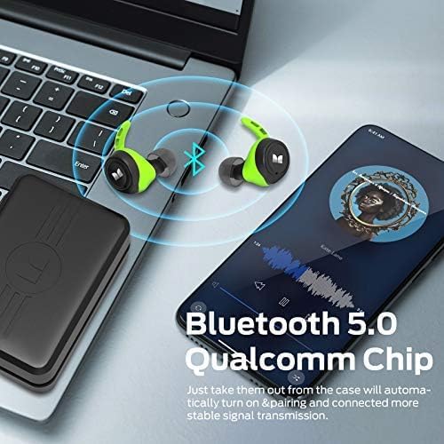 Monster Champion Wireless Earbuds, IPX8 Waterproof Sports Headphones with aptX Deep Bass, CVC 8.0 Call Noise Cancellation, Bluetooth 5.0, Type C Fast Charge, 100Hrs Charging Case