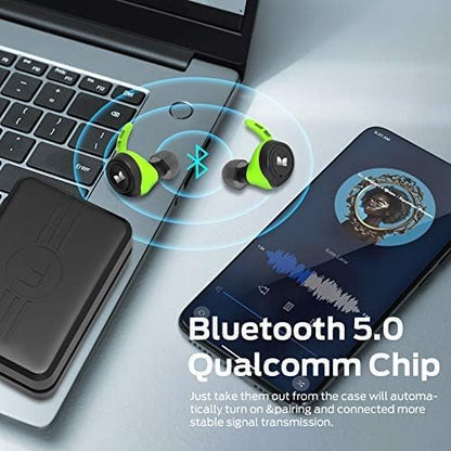 Monster Champion Wireless Earbuds, IPX8 Waterproof Sports Headphones with aptX Deep Bass, CVC 8.0 Call Noise Cancellation, Bluetooth 5.0, Type C Fast Charge, 100Hrs Charging Case