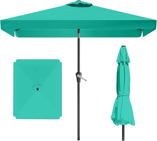 6.5 * 10FT Rectangular Patio Umbrella Table Market Umbrella w/Tilt and Crank Outdoor Umbrellas for Garden, Deck, Backyard, Pool and Beach, Cerulean