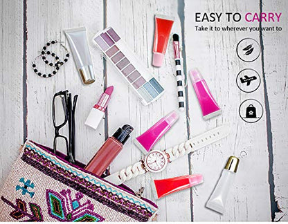 50PCS Lip Gloss Tubes 20ml Silver Cap Lip Gloss Containers Empty Lip Balm Tubes Refillable Cosmetic Squeeze Lipgloss Tubes + 2 x 20ml Syringes Tag Labels Stickers for DIY Lip Gloss Base Glitter