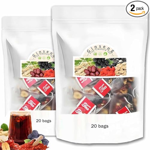 Kidney Tea Formula Ginseng Six Treasure Tea, Ginseng Five Treasure Teas, Kidney Cleanse Detox Beverage for Women & Men, Nnatural Ingredients Sweet Taste and Aroma -40bags