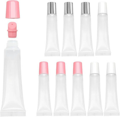 Quacc 9pcs Empty Lip Gloss Tubes, 15ml Soft Squeezable Lip Balm Container Refillable Lipstick Cosmetic Tubes for DIY Lip Gloss Balm Makeup Travel Toiletries (White Pink Silver)