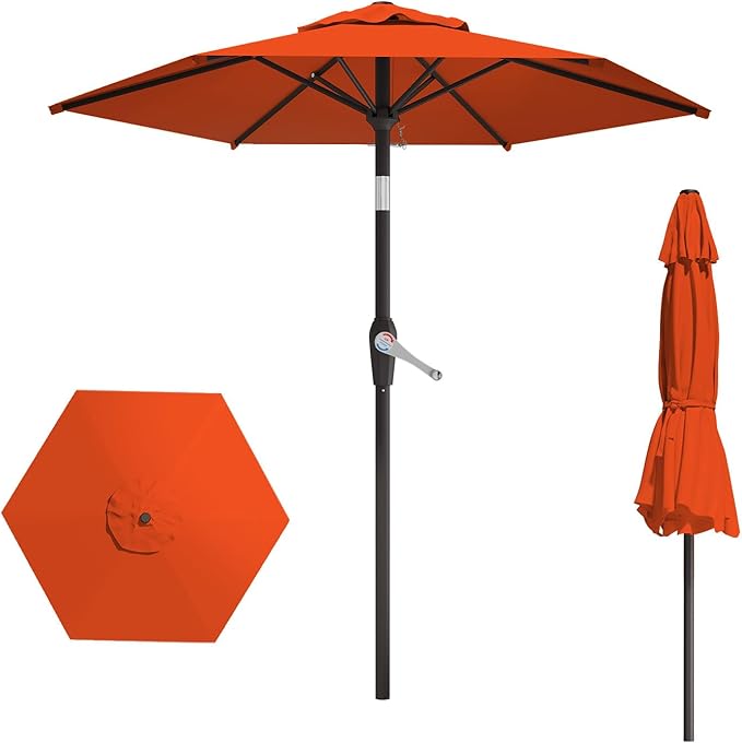 7.5FT Patio Umbrella Table Market Umbrella w/Tilt and Crank Heavy-Duty Round Outdoor Umbrellas for Garden, Deck, Backyard, Pool and Beach, Orange