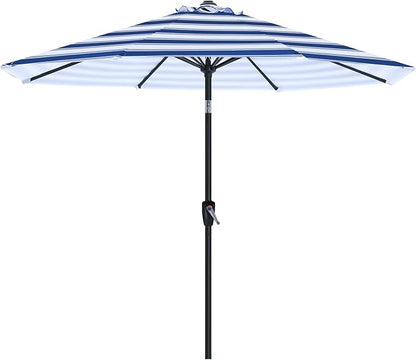 ABCCANOPY 9FT Outdoor Patio Umbrella, 8 Ribs Table Umbrella w/Crank for Easy Set Up, Suitable for Garden, Lawn, Deck & Backyard (Blue White Stripes)