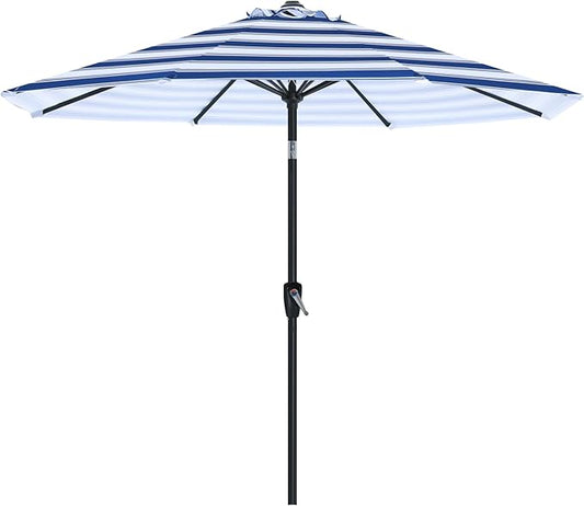 ABCCANOPY 9FT Outdoor Patio Umbrella, 8 Ribs Table Umbrella w/Crank for Easy Set Up, Suitable for Garden, Lawn, Deck & Backyard (Blue White Stripes)
