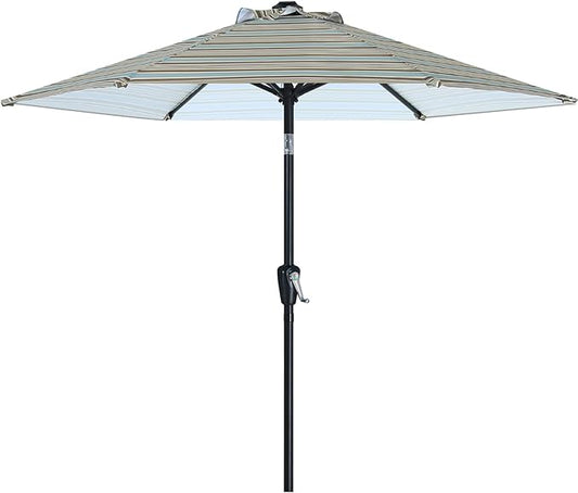 ABCCANOPY 7.5FT Outdoor Patio Umbrella, UV Protection Table Umbrella w/Crank for Easy Set Up, Suitable for Garden, Lawn, Deck & Backyard (Khaki Gray Stripe)