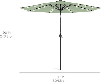 Best Choice Products 10ft Solar Polyester LED Lighted Patio Umbrella w/Tilt Adjustment and UV-Resistant Fabric - Sage Green