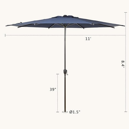 Abba Patio 11FT Lyon Outdoor Patio Umbrella Outdoor Table Umbrella with Push Button Tilt and Crank Market Umbrella 8 Sturdy Ribs UV Protection Waterproof for Garden Deck Backyard Pool Dark Blue