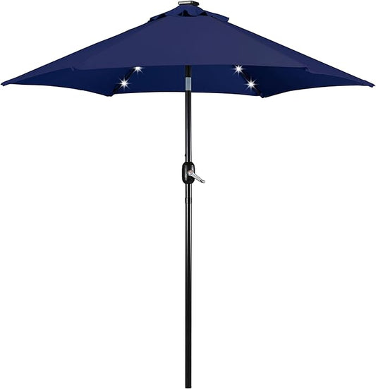 Yaheetech 7.5FT Solar Powered Patio Umbrella - UV Protection Market Table Umbrella w/18 LED Lights & Push Button Tilt & Crank Lift System for Garden/Lawn/Deck/Backyard/Pool, Navy Blue