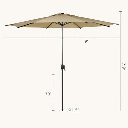 Abba Patio 9FT Lyon Outdoor Patio Umbrella Outdoor Table Umbrella with Push Button Tilt and Crank Market Umbrella 8 Sturdy Ribs UV Protection Waterproof for Garden Deck Backyard Pool Tan
