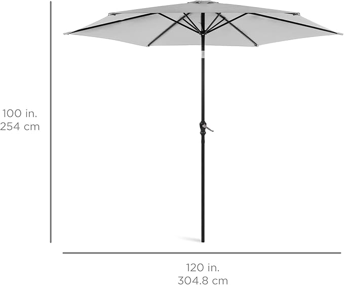 Best Choice Products 10ft Outdoor Steel Polyester Market Patio Umbrella w/Crank, Easy Push Button, Tilt, Table Compatible - Fog Gray