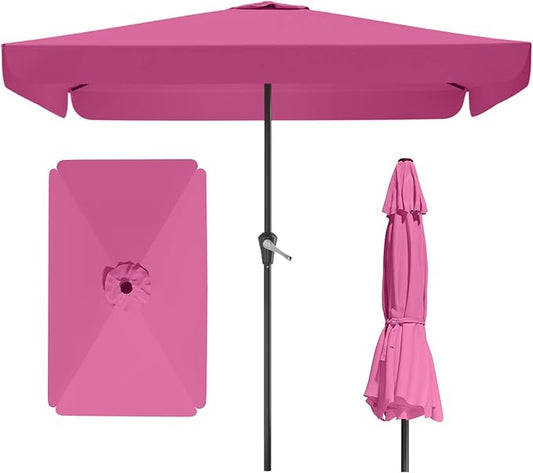 8 * 10FT Rectangular Patio Umbrella Table Market Umbrella w/Crank Outdoor Umbrellas for Garden, Deck, Backyard, Pool and Beach, Rose Pink