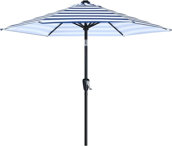 ABCCANOPY 7.5FT Outdoor Patio Umbrella, UV Protection Table Umbrella w/Crank for Easy Set Up, Suitable for Garden, Lawn, Deck & Backyard (Blue White Stripe)