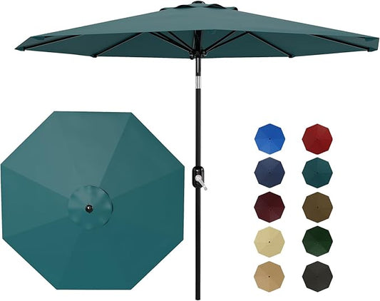 9Ft Patio Umbrella - 8 Sturdy Ribs Outdoor Table Umbrella with Crank Lift & Push Button Tilt - Market Umbrella for Pool, Deck, Yard, Garden - Turquoise