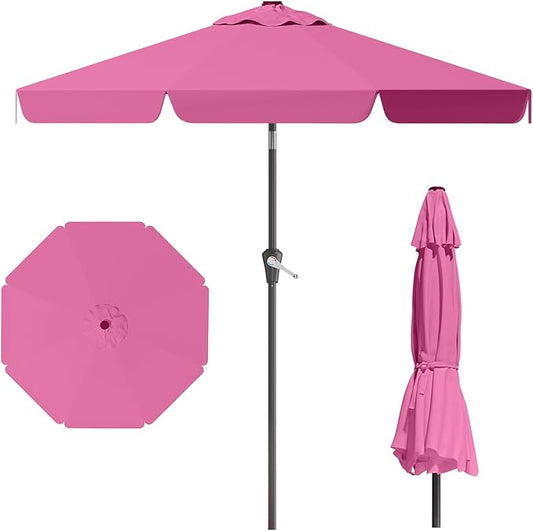 10FT Patio Umbrella Table Market Umbrella w/Tilt and Crank Outdoor Umbrellas for Garden, Deck, Backyard, Pool and Beach, Rose Pink