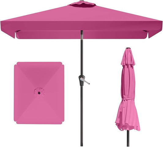 6.5 * 10FT Rectangular Patio Umbrella Table Market Umbrella w/Tilt and Crank Outdoor Umbrellas for Garden, Deck, Backyard, Pool and Beach, Rose Pink