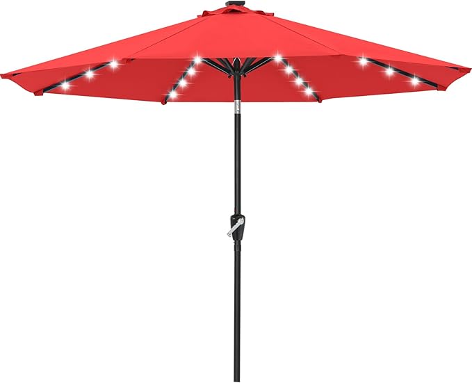 ABCCANOPY Durable Solar Led Patio Umbrellas with 24LED Lights 7.5FT with 6 Sturdy Ribs (Logo Red)