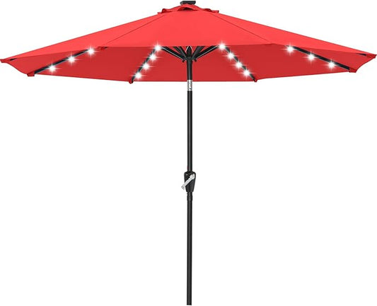 ABCCANOPY Durable Solar Led Patio Umbrellas with 24LED Lights 7.5FT with 6 Sturdy Ribs (Logo Red)