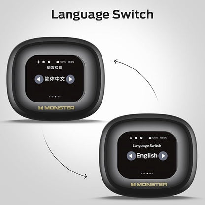 Monster Open Touch Pro 100 Wireless Earbuds With Touch Screen, TF Card Support, ENC Clear Talk, Multiple EQ Modes, Comfort Earhooks, IPX5, 30H Playback