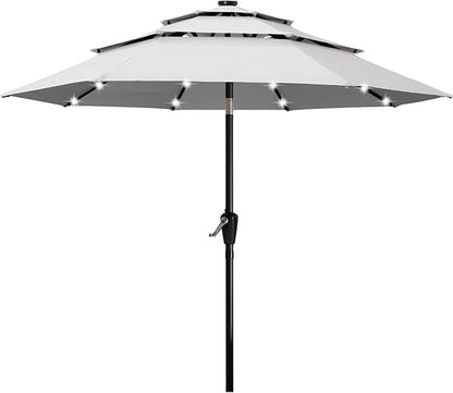 ABCCANOPY 3 Tiers 11FT Solar Led Lighted Patio Umbrellas (Gray)