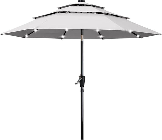 ABCCANOPY 3 Tiers 11FT Solar Led Lighted Patio Umbrellas (Gray)