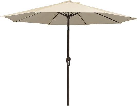 JEAREY 9FT Outdoor Patio Umbrella Outdoor Table Umbrella with Push Button Tilt and Crank, Market Umbrella 8 Sturdy Ribs UV Protection Waterproof for Garden, Deck, Backyard, Pool (Ochre)