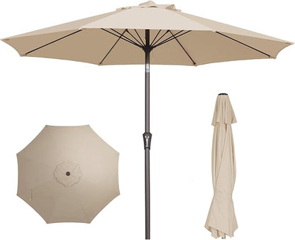 PatioKingdom 9FT Patio Outdoor Umbrella-UPF 50+ Sun Shade with Wind Vent, Push-Button Tilt & Smooth Crank Lift, Rust-Resistant Fiberglass Frame for Garden, Backyard,Yard