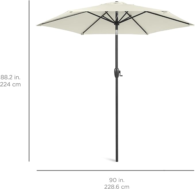 Best Choice Products 7.5ft Heavy-Duty Round Outdoor Market Table Patio Umbrella w/Steel Pole, Push Button Tilt, Easy Crank Lift - Ivory