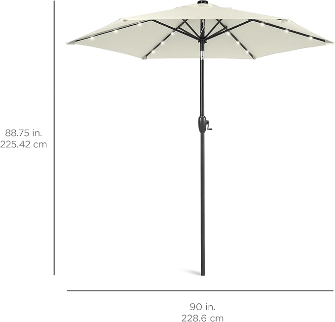 Best Choice Products 7.5ft Outdoor Solar Market Table Patio Umbrella for Deck, Pool w/Tilt, Crank, LED Lights - Ivory
