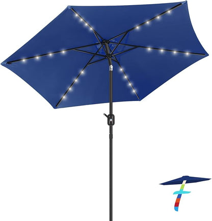 FRUITEAM 7.5FT Solar Patio Umbrella Outdoor LED Umbrella,Table Umbrella with Lights Heavy Duty Patio Umbrella with Sturdy Ribs, Crank, Easy Tilt Adjustment