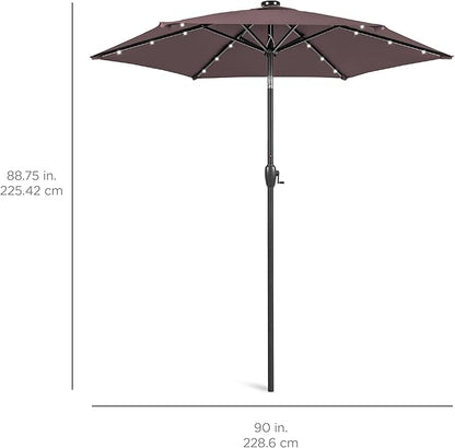 Best Choice Products 7.5ft Outdoor Solar Market Table Patio Umbrella for Deck, Pool w/Tilt, Crank, LED Lights - Deep Taupe
